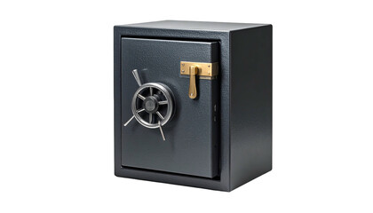 Secure strongbox, with handle, dial. Dark, against black bg