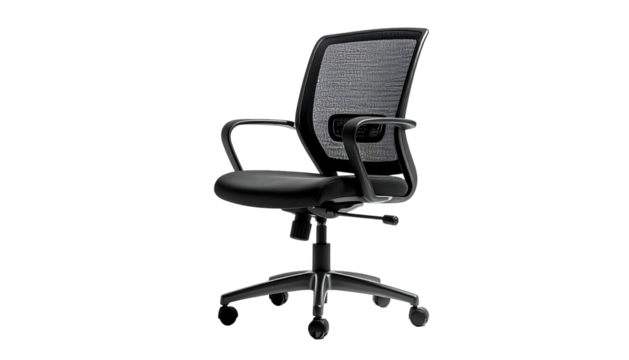 Mesh-back office chair, dark upholstery