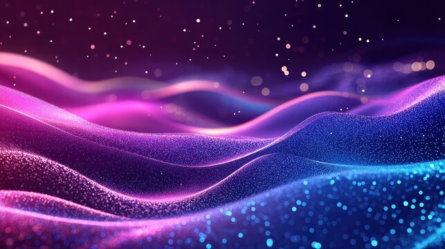 Abstract digital particle waves flowing vibrant neon colors