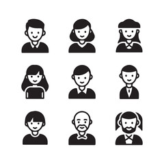 Diverse Professional Avatars Icons Representing Users, Employees, and Business People.