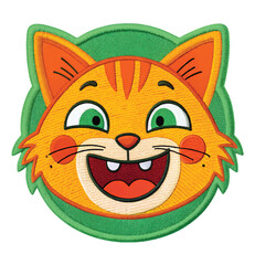 Joyful cartoon cat face patch with vibrant colors and friendly expression, perfect for kids' crafts and apparel