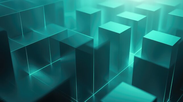 Glowing teal geometric cubes creating abstract background pattern