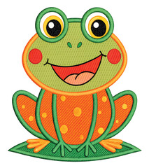 Adorable cartoon frog character with cheerful expression, perfect for children's designs and educational content.