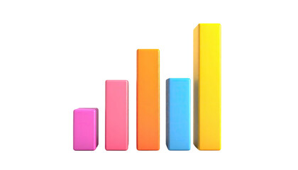 Ascending colorful 3D bar graph isolated on black background