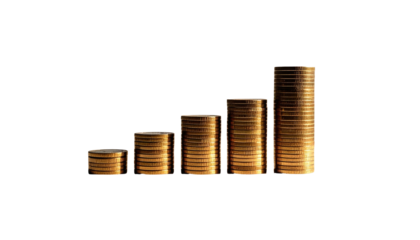 Stacked coins form a rising graph against a black backdrop