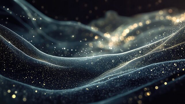 Flowing golden particles creating abstract wave pattern