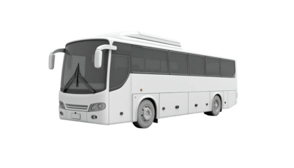 White bus angles right against black background. Clean design