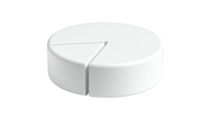 White, round shape with slice removed; shadowed base
