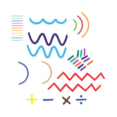 Colorful Doodle Lines & Math Symbols Set | Wavy, Zigzag, Curved Sketch Elements SVG PNG