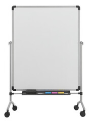Whiteboard with colorful markers and tray isolated on a transparent background