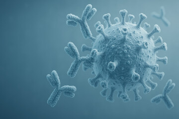 Microscopic view of virus surrounded by antibodies showcasing intricate details of medical science. This highlights importance of understanding pathogens in healthcare