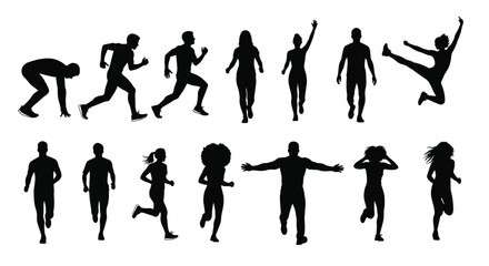 Dynamic silhouettes of runners in motion for fitness marketing campaigns
