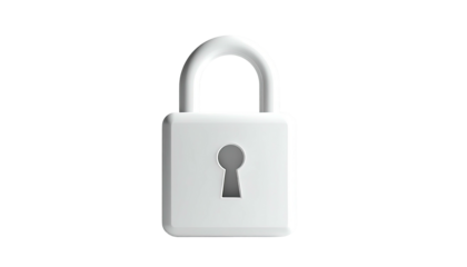 White lock, front view, centered on black background