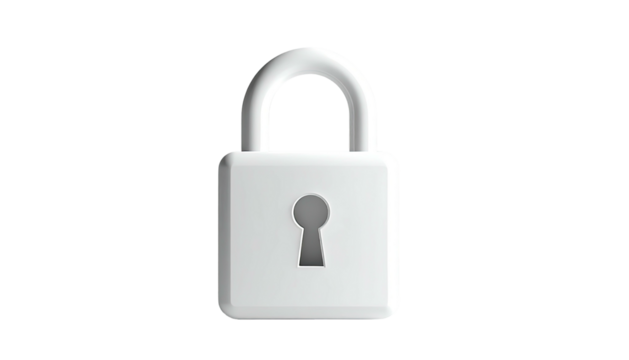 White lock, front view, centered on black background