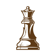 Fototapeta premium Brown chess queen piece simple sketch vintage art isolated on white background