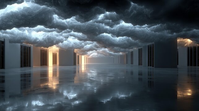 Dynamic data center design with stunning cloudscape visuals, presenting innovation and cutting-edge technology for modern businesses and IT solutions