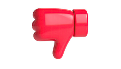 Red, 3D thumbs-down icon with glossy finish against black
