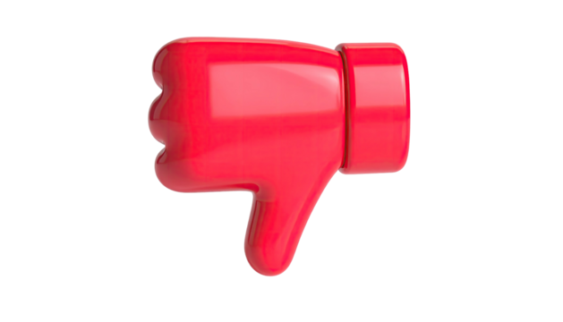 Red, 3D thumbs-down icon with glossy finish against black