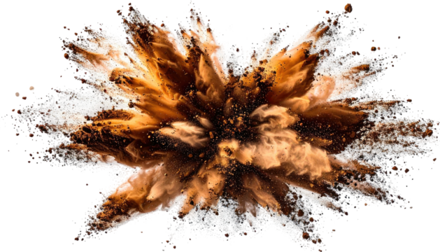 Bursting brown and white dust cloud with radial symmetry