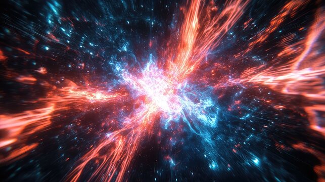 Cosmic explosion creating colorful energy in deep space