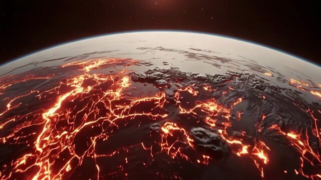 Fiery Earth: A dramatic view captures the Earth consumed by intense flames, suggesting a catastrophic event, revealing an apocalyptic depiction of the world.