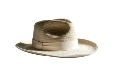 Straw fedora with white band isolated against a dark background