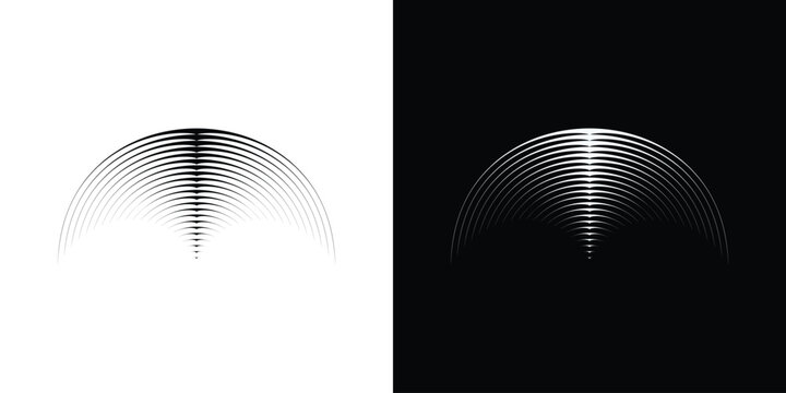 Halftone gradient arc lines design element. Simple yet striking on black and white backdrop for projects