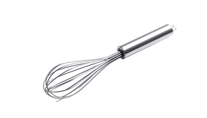 Stainless steel whisk on dark, isolated background