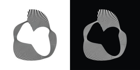 Monochrome striped organic shape design with black and white. Vector illustration with contrasting backdrop