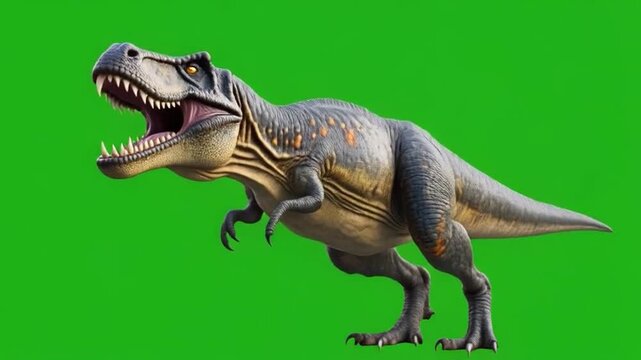 Aggressive Tyrannosaurus Rex dinosaur roaring in a prehistoric setting