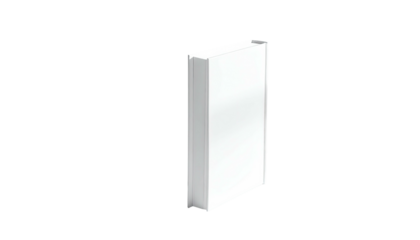 Blank white book stands upright against a dark background