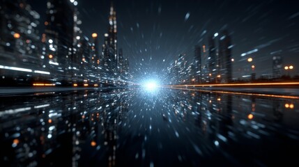 Dynamic city lights with a digital technology feel, perfect for futuristic designs and modern urban concepts, creating a vibrant and energetic atmosphere