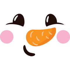 Cute Snowman Face With Carrot Nose Pink Cheeks and Smile on Transparent Background Winter Character Portrait