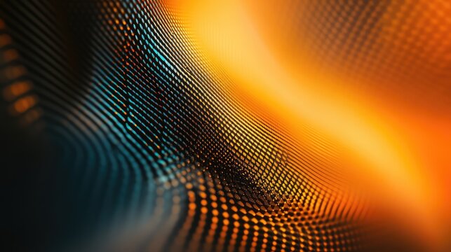 Abstract digital wave grid with orange and blue light