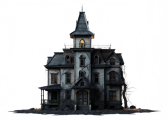 Spooky Victorian Mansion with Glitchy Digital Art Border haunted house gothic isolated on a transparent background
