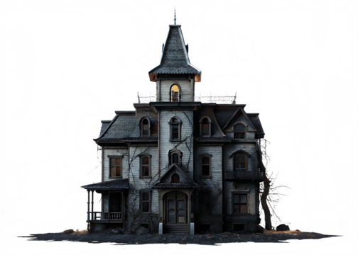 Spooky Victorian Mansion with Glitchy Digital Art Border haunted house gothic isolated on a transparent background
