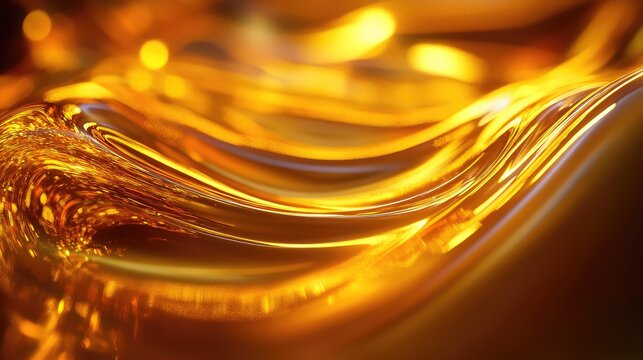 Flowing golden liquid abstract background with bright light streaks