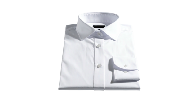 Neatly folded, crisp white dress shirt, bright illumination