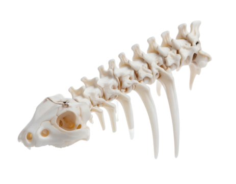 Close-up of animal spinal anatomy displayed with a dark background. The bones show intricate skeletal structure