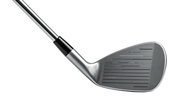 Golf club iron head, grooves detailed on face, metallic shine