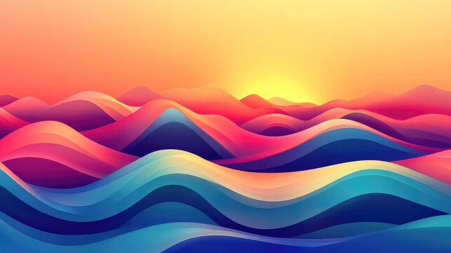 Abstract waves flowing with vibrant gradients at sunset