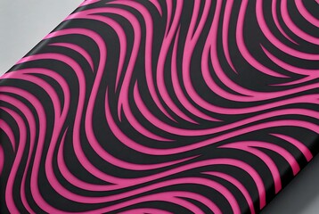 a close up view showcases a vibrant abstract pattern of swirling pink lines on a sleek black background creating a dynamic design