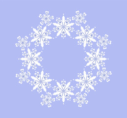 Snowflakes.Vector illustration snowflakes arranged in a circular frame. Snowflake wreath,  perfect for greeting cards and prints