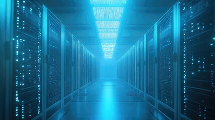 Server racks lighting up data center hall