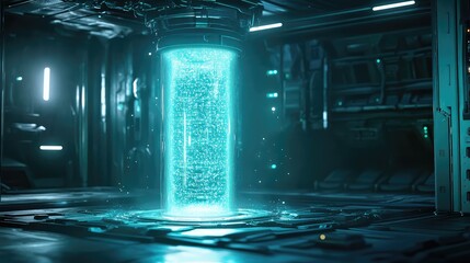 Futuristic data core generating blue light energy