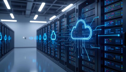 Cloud computing data center server storage provides essential digital network technology infrastructure