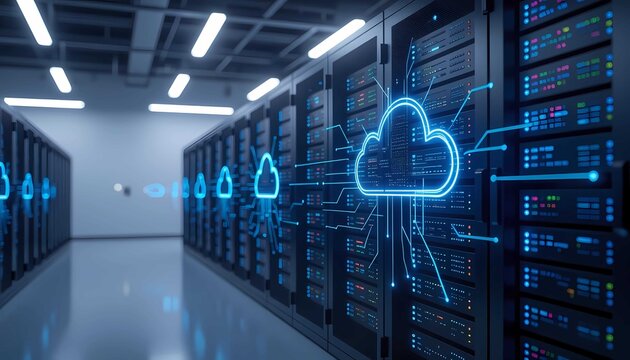 Cloud computing data center server storage provides essential digital network technology infrastructure