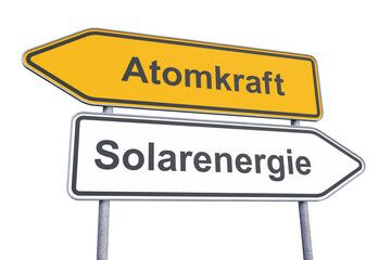 Obraz premium Wegweiser - Atomkraft - Solarenergie - Freisteller - Freigestellt