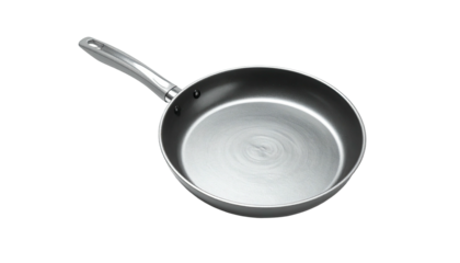 Metal pan with long handle against black background
