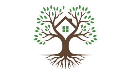Fototapeta premium Green eco-friendly house tree logo